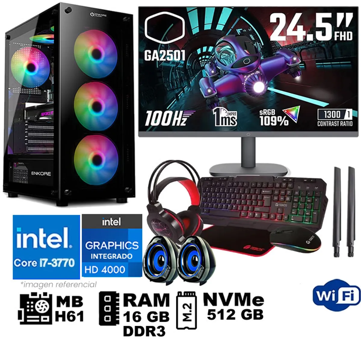Computadora Pc Intel Core i7-3770 Monitor 25" fhd' RAM 16 GB SSD 500 GB WIFI