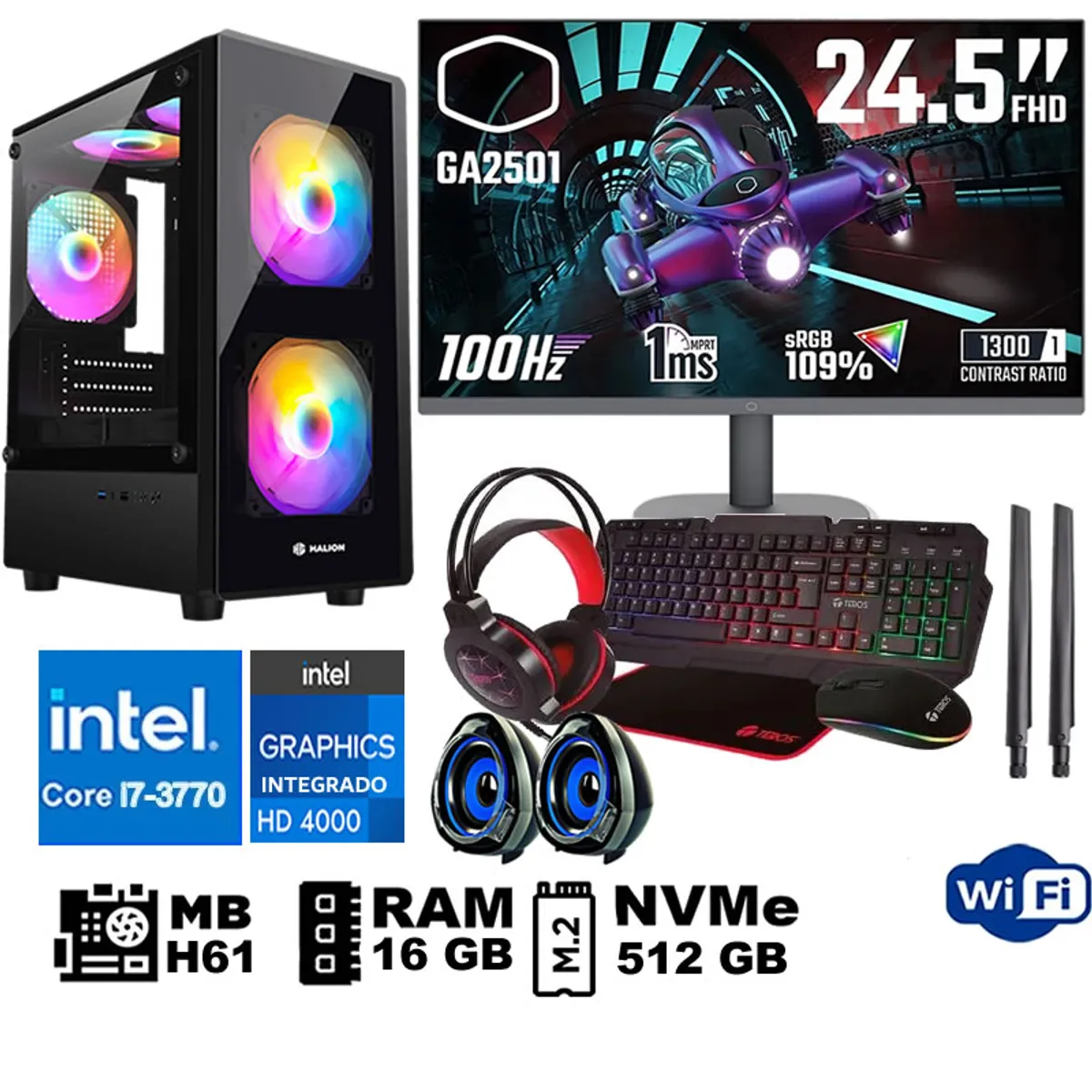 Computadora Pc Intel Core i7-3770 Monitor 25" fhd' RAM 16 GB SSD 500 GB WIFI